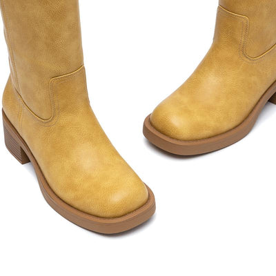 Athlefit Women'S Knee High Boots Square Toe Wide Calf Slip on Chunky Riding Boots for Women Low Heel Shoe Footwear