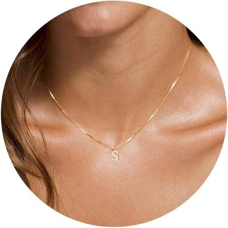 NECOCY Box Chain Initial Necklaces for Women Dainty Tiny A-Z Pendant Personalized Name Choker Necklace Hypoallergenic Jewelry Gift for Fashion