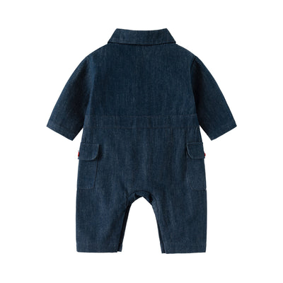 Autumn and Spring Arrival Baby Casual Embroidered Pattern Denim Rompers