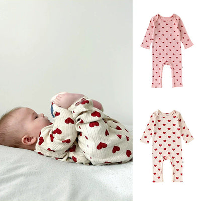 Spring Arrival Baby Unisex Long Sleeves Cute Heart Pattern Rompers