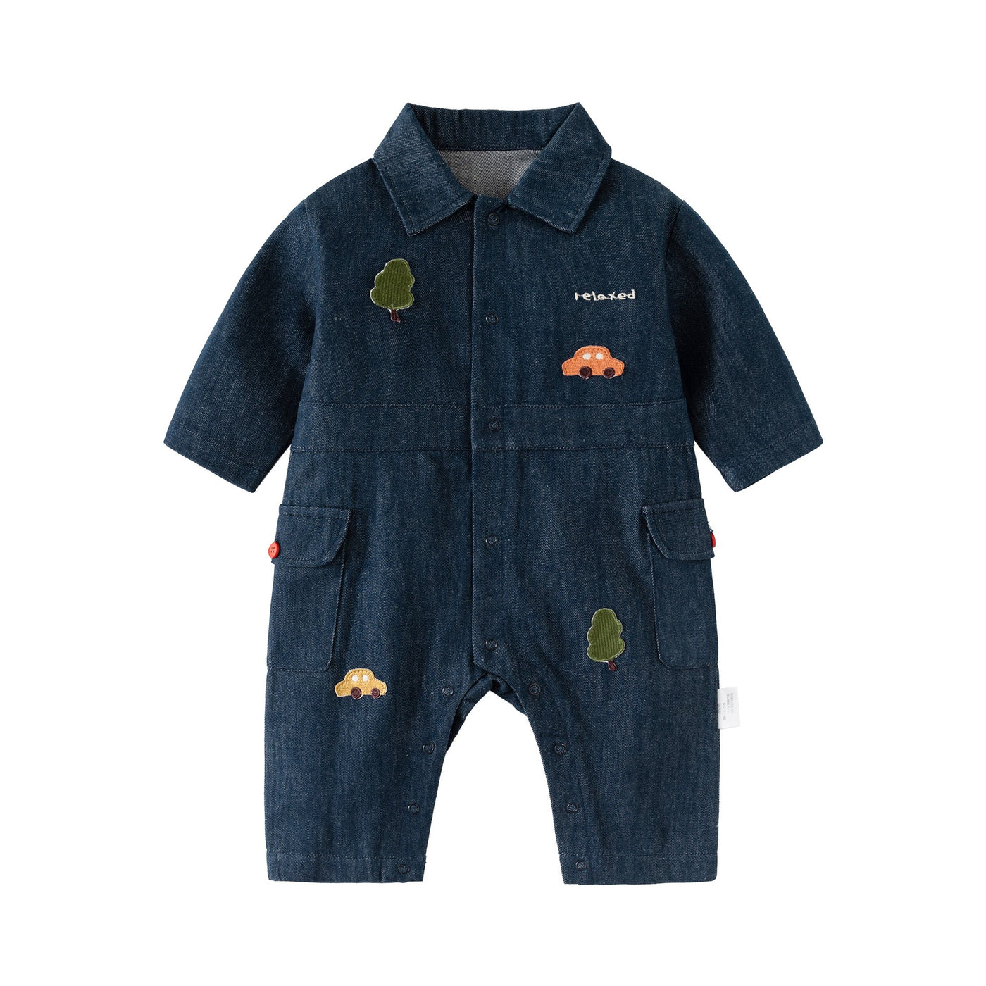 Autumn and Spring Arrival Baby Casual Embroidered Pattern Denim Rompers
